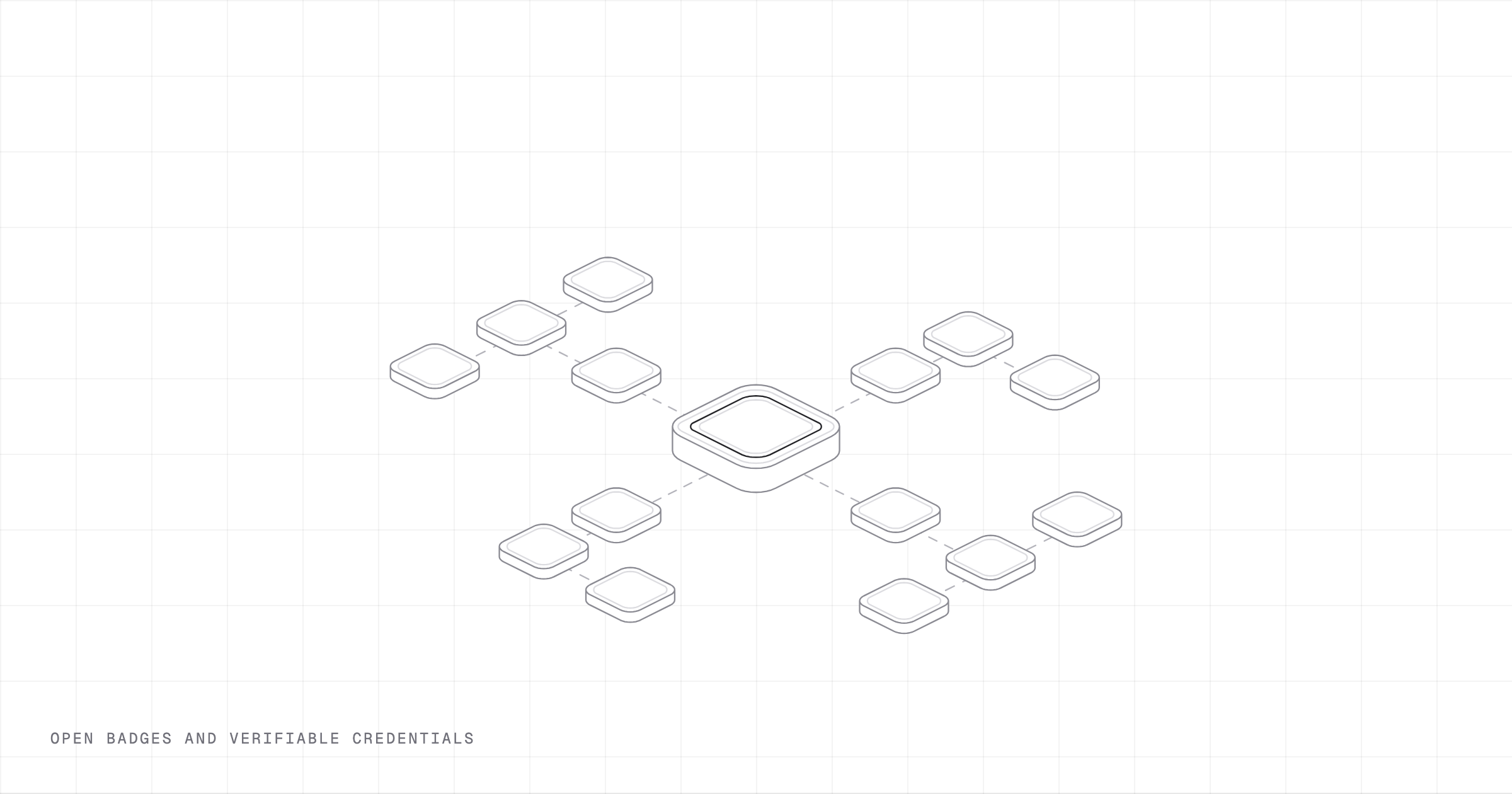 A hub lighting a path through four branches of tiles, drawn in fine lines.
